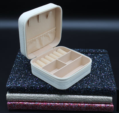 Portable Square Diamond Art Jewelry Storage Box with a Ballerina Surrounded by Silver and Clear Crystals