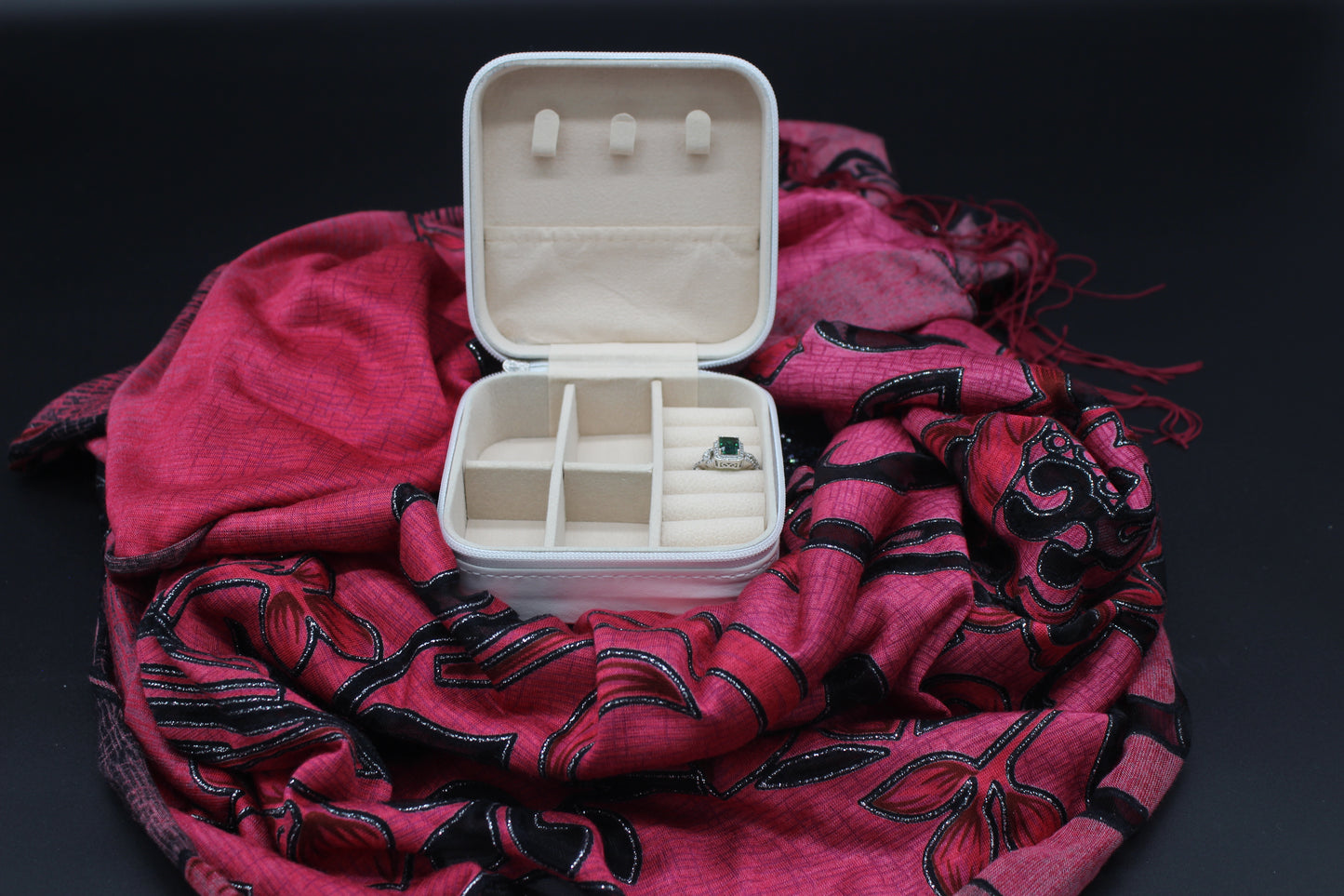 Portable Square Diamond Art Jewelry Storage Box with a Ballerina Surrounded by Silver Gold and Clear Crystals