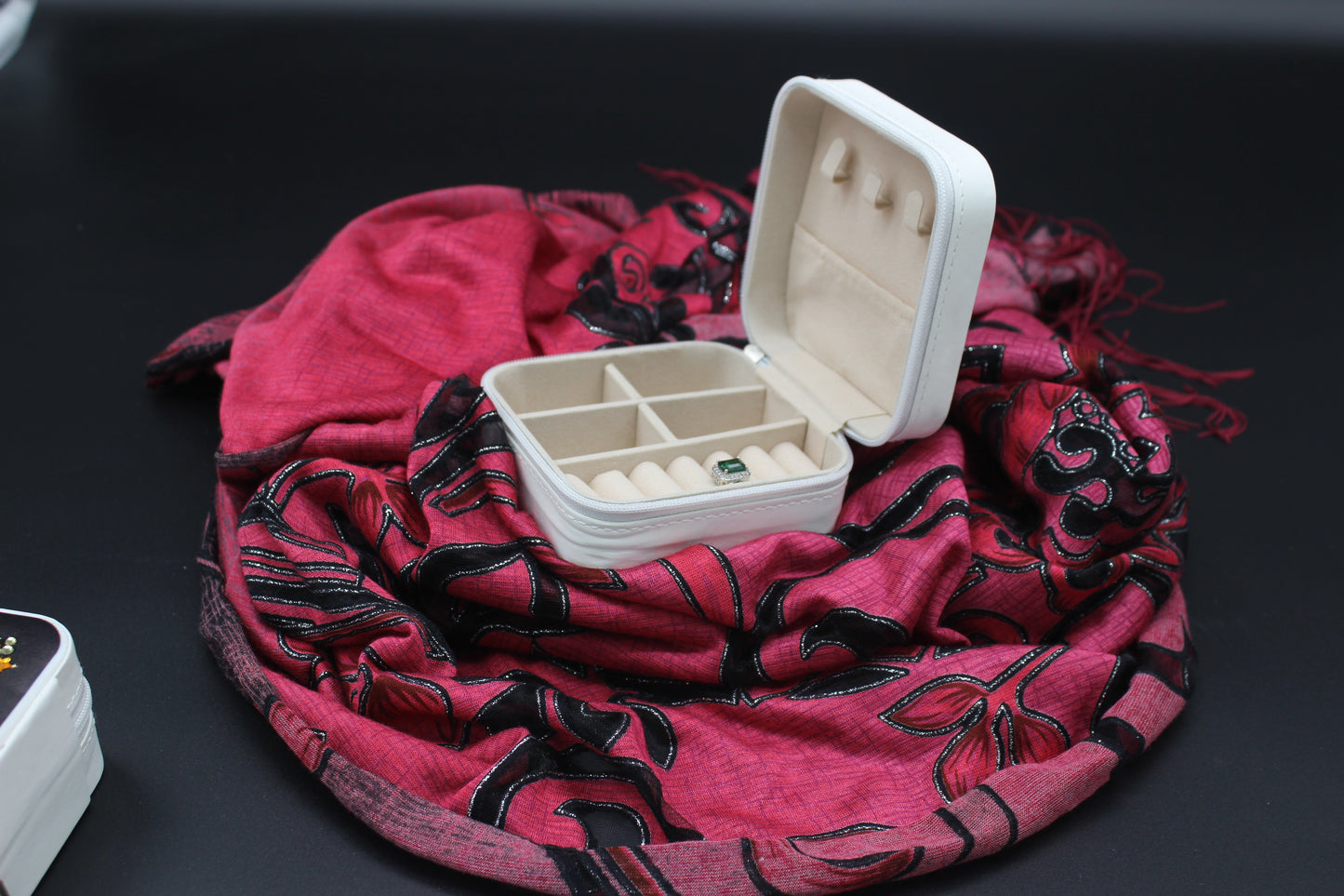 Portable Square Diamond Art Jewelry Storage Box with a Ballerina Surrounded by Silver Gold and Clear Crystals