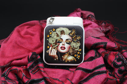 Portable Square Diamond Art Jewelry Storage Box with Marilyn Monroe Surrounded by Silver Gold and Clear Crystals