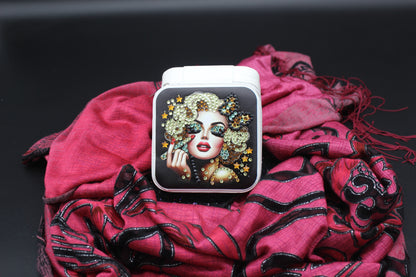 Portable Square Diamond Art Jewelry Storage Box with Marilyn Monroe Surrounded by Silver Green and Clear Crystals