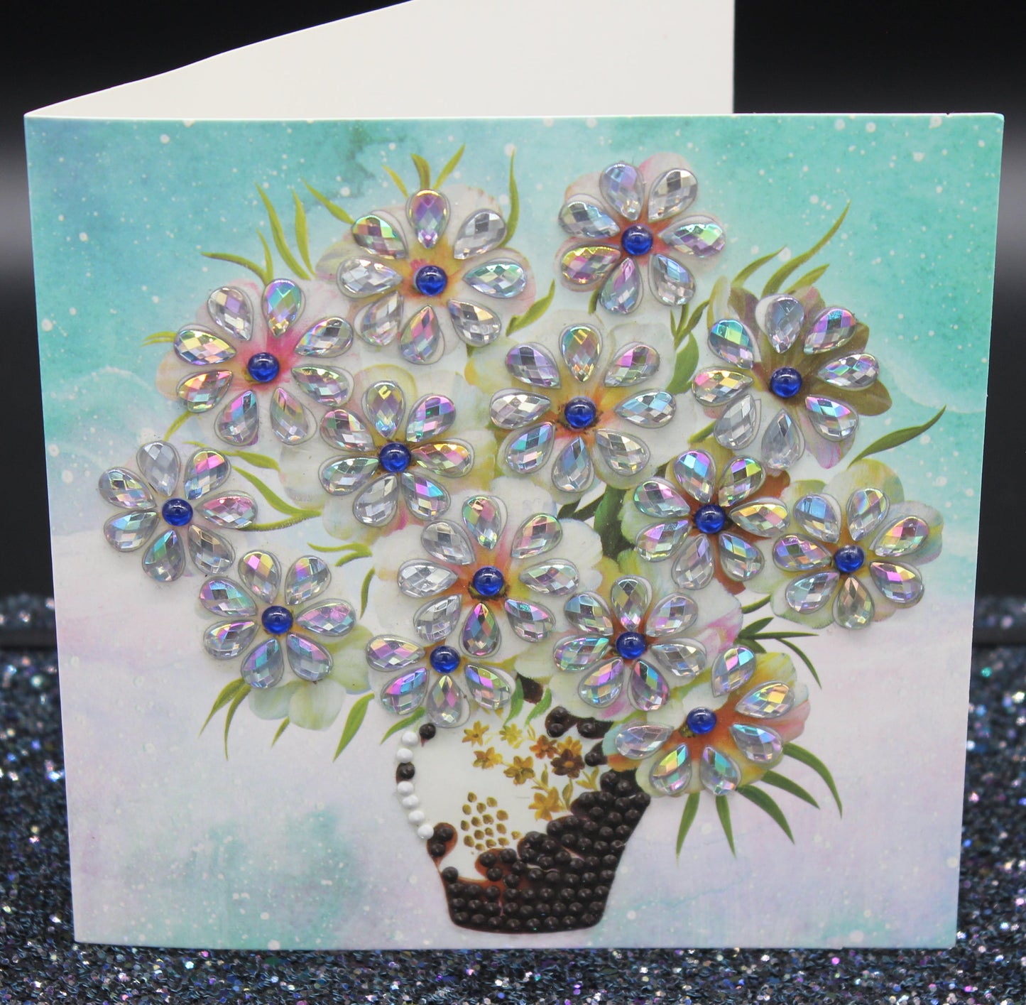 Diamond Art Card with a Lovely Vase of Flowers