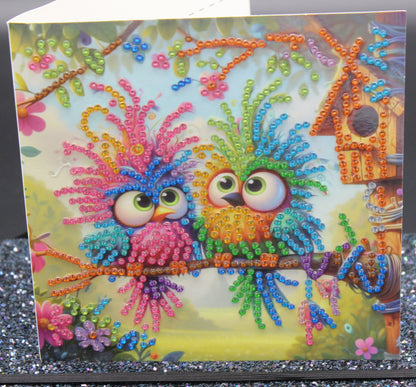 Diamond Art Card with Cute Little Colorful Birds