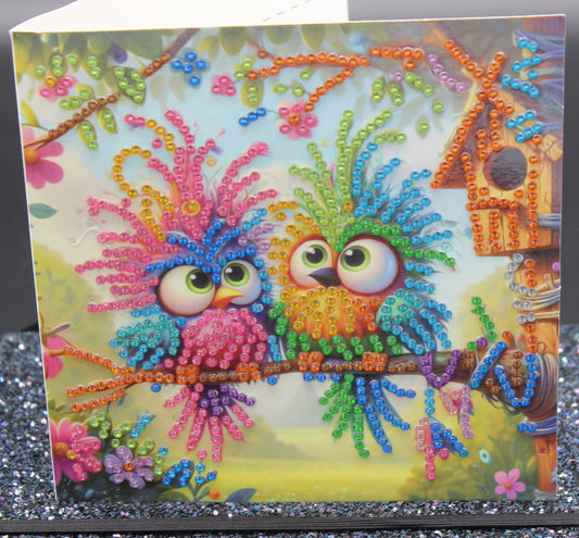 Diamond Art Card with Cute Little Colorful Birds