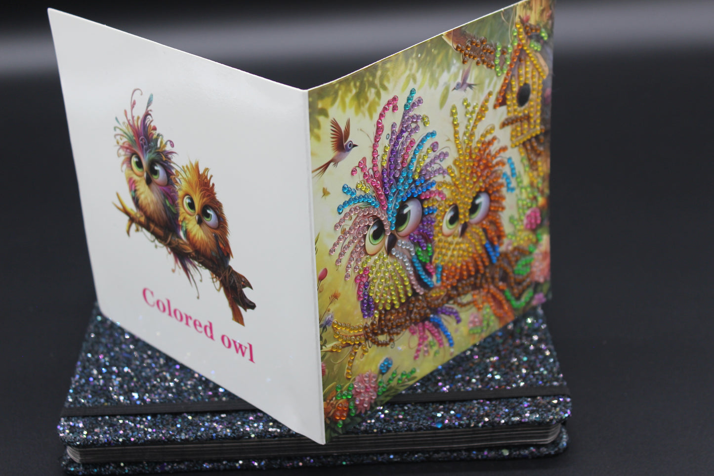 Diamond Art Card with Cute Little Colorful Happy Birds