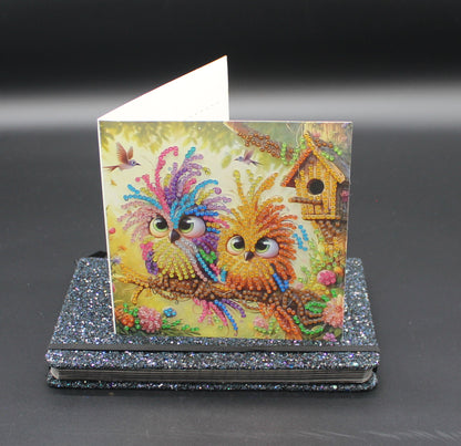 Diamond Art Card with Cute Little Colorful Happy Birds