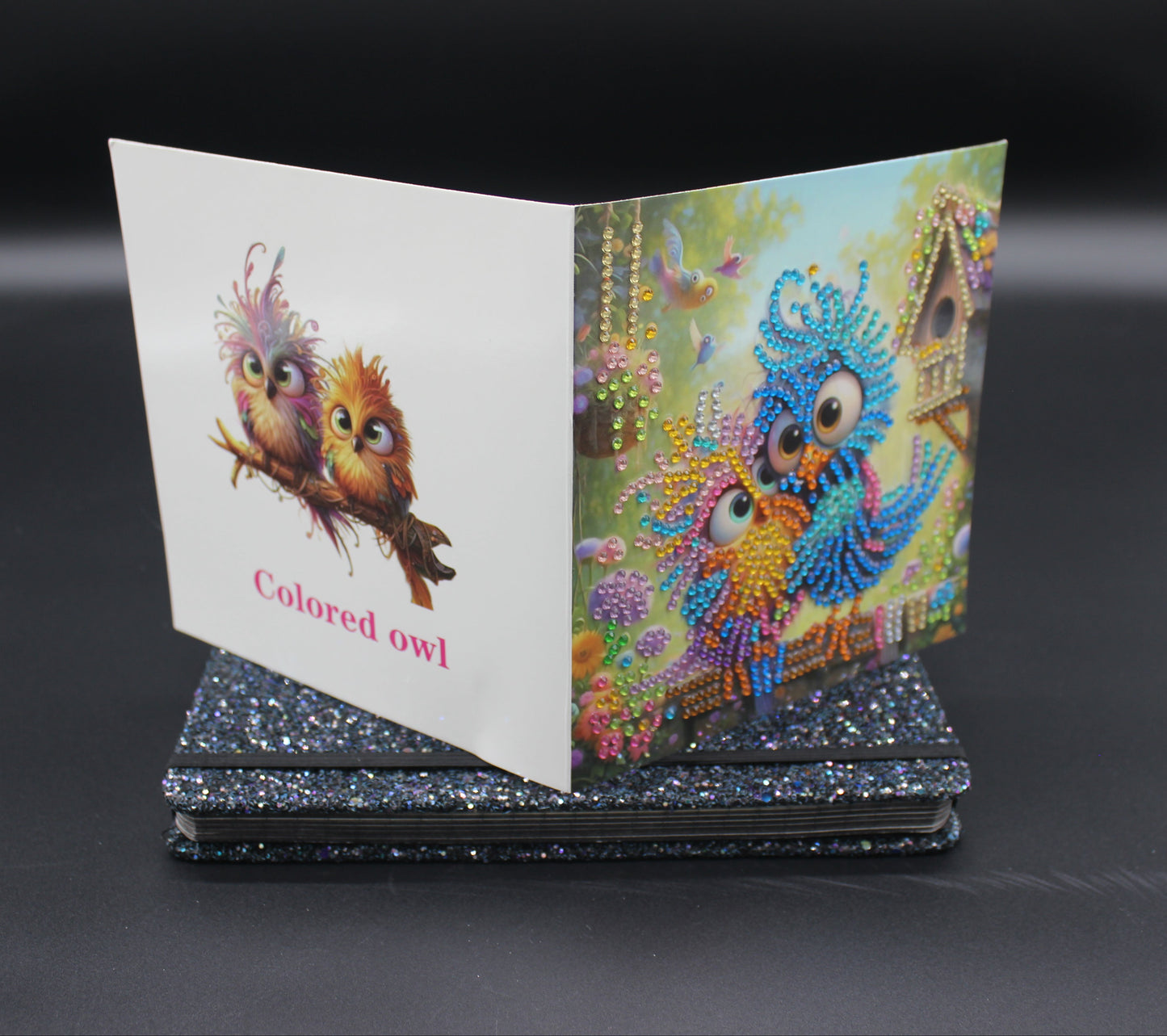 Diamond Art Card with Cute Little Colorful Happy Sibling Birds