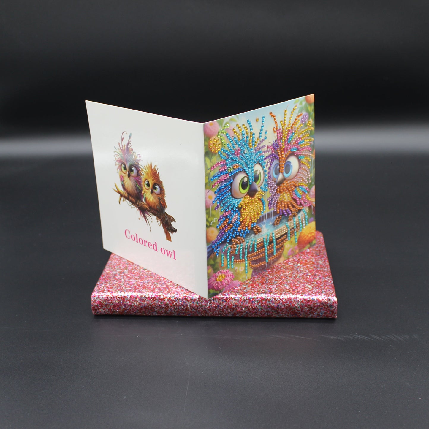 Diamond Art Card with Little Colorful Happy Sibling Birds