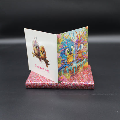 Diamond Art Card with Little Colorful Happy Sibling Birds