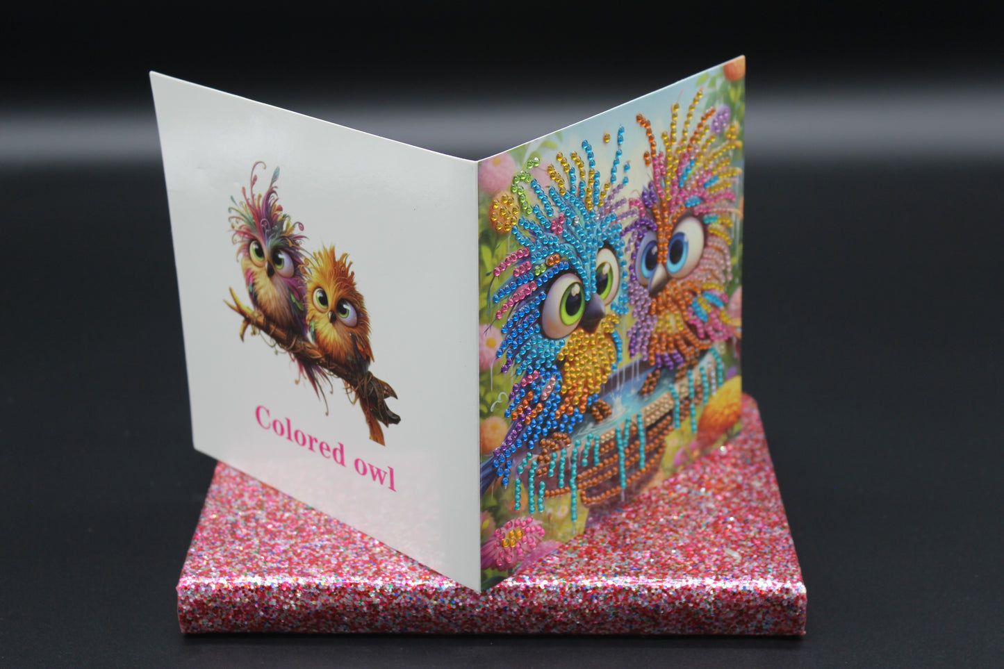 Diamond Art Card with Little Colorful Happy Sibling Birds