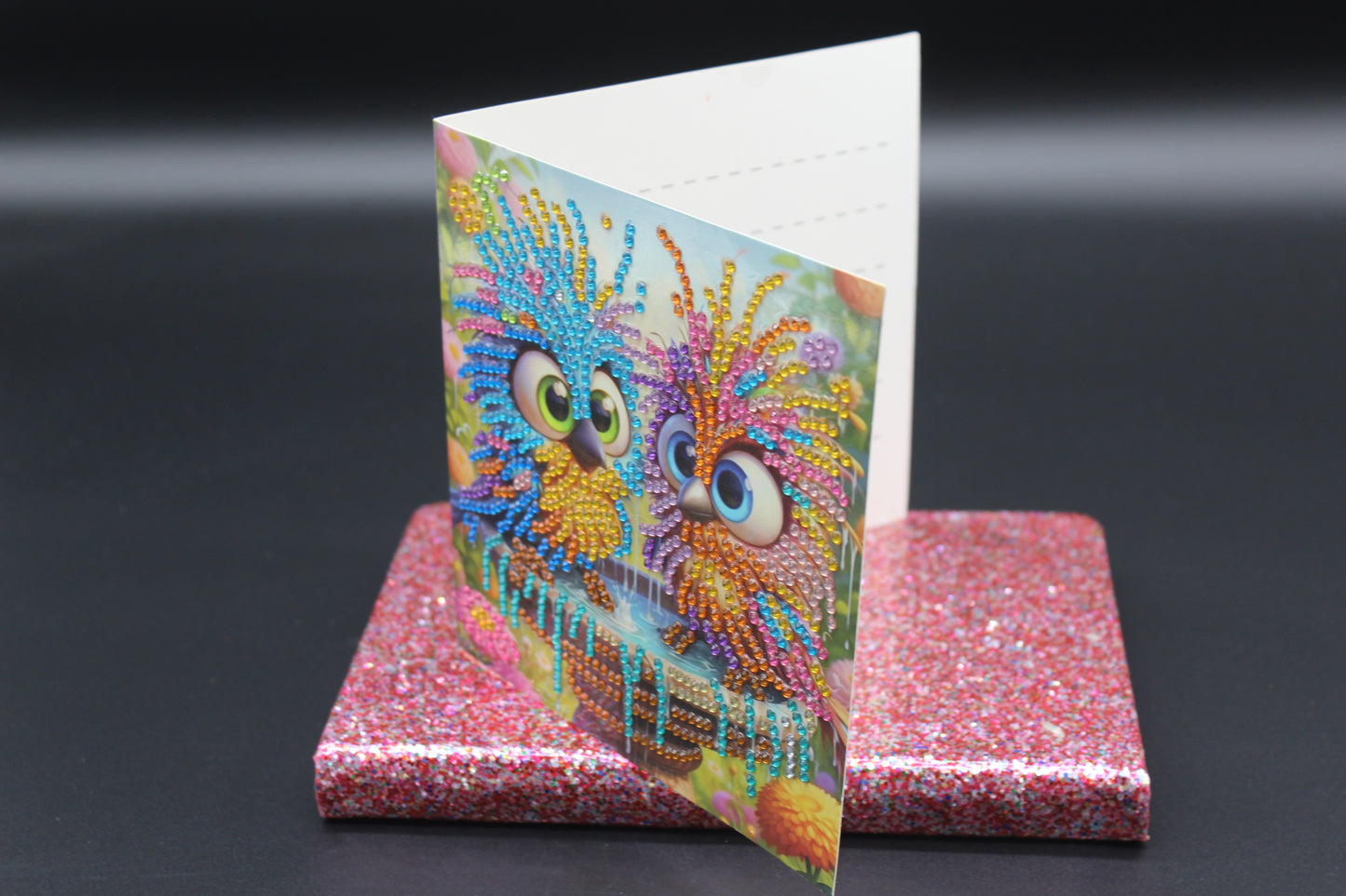 Diamond Art Card with Little Colorful Happy Sibling Birds