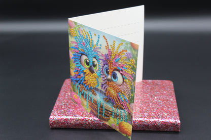 Diamond Art Card with Little Colorful Happy Sibling Birds