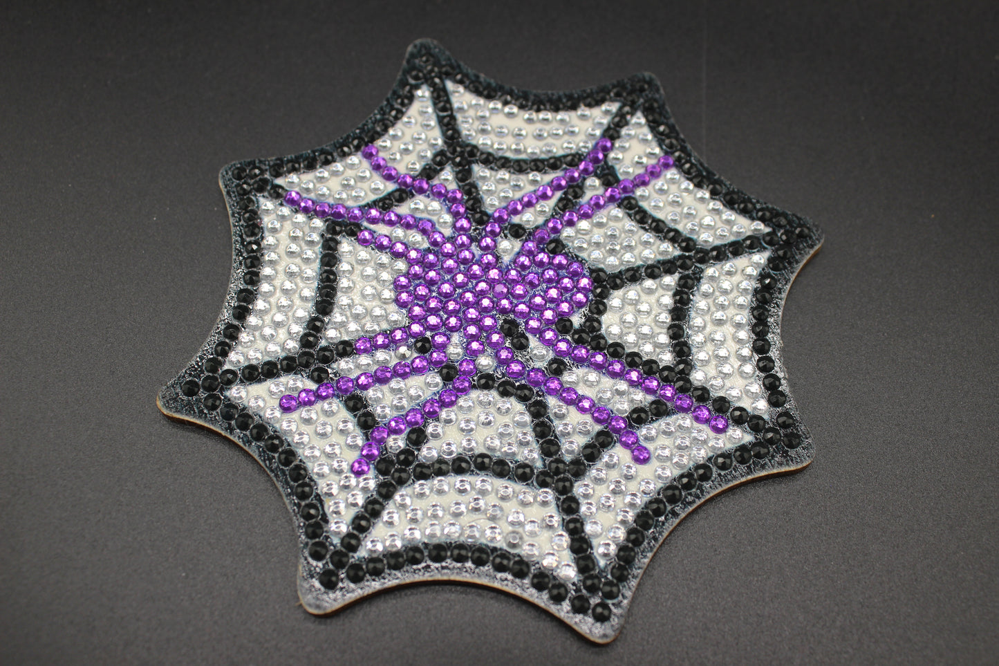 Diamond Art Coaster Set of Halloween Spider WEB Coasters (8) Pieces and Wire Stand