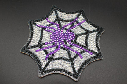 Diamond Art Coaster Set of Halloween Spider WEB Coasters (8) Pieces and Wire Stand
