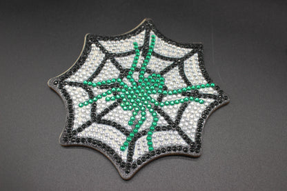 Diamond Art Coaster Set of Halloween Spider WEB Coasters (8) Pieces and Wire Stand