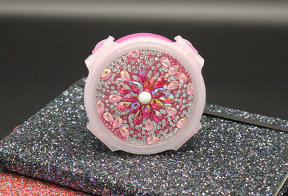 Diamond Art Custom Design Multi Purpose Divided Container Pink and Silver Stones