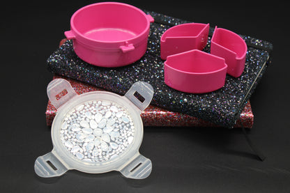 Diamond Art Custom Design Multi Purpose Divided Container Pink and Silver Stones