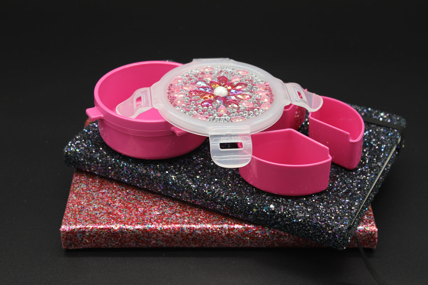 Diamond Art Custom Design Multi Purpose Divided Container Pink and Silver Stones