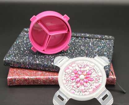 Diamond Art Custom Design Multi Purpose Divided Container Pink and Silver Stones