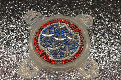 Diamond Art Custom Design Multi Purpose Divided Container Red White and Blue with Silver Stars