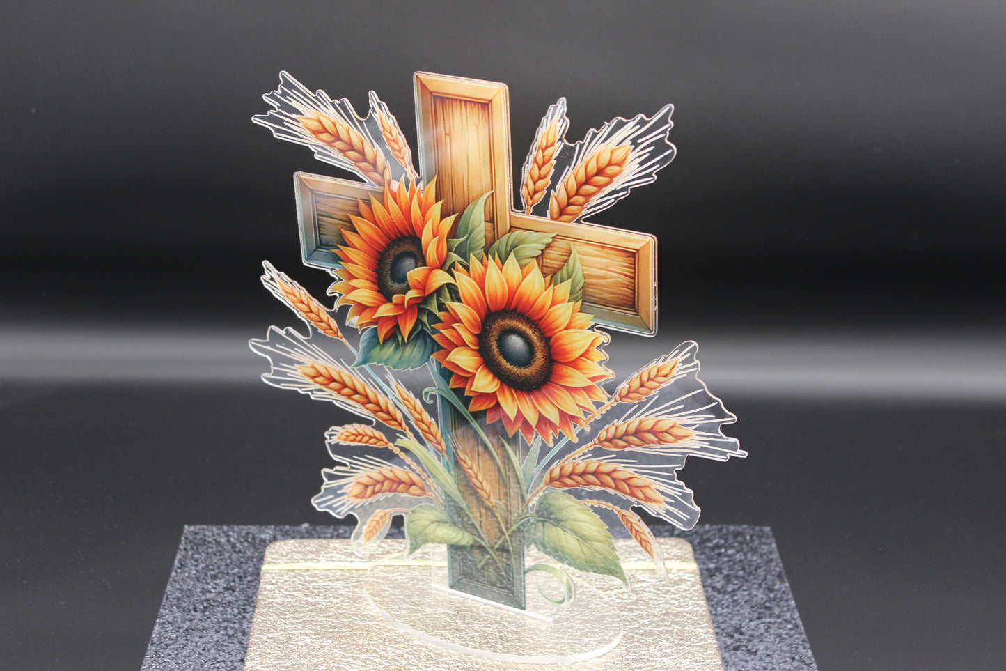Fall Cross TableTop Diamond Art with Wheat and Sunflowers
