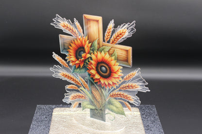 Fall Cross TableTop Diamond Art with Wheat and Sunflowers