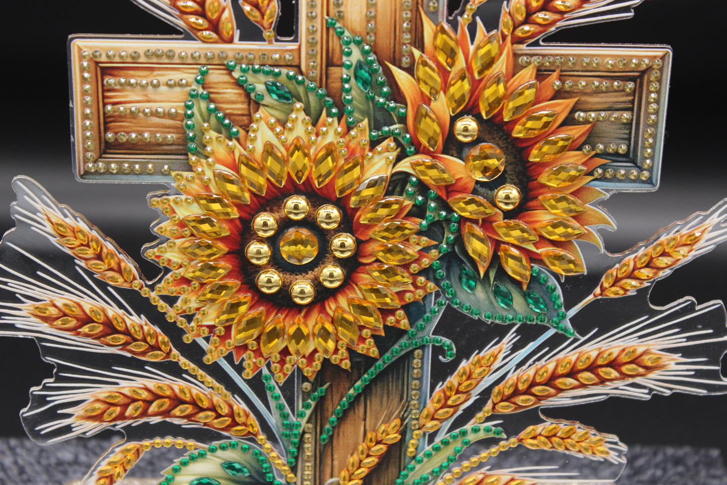 Fall Cross TableTop Diamond Art with Wheat and Sunflowers