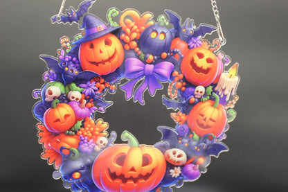 Multi Colored Diamond Art Halloween Pendant Style Wreath