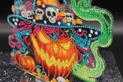 Halloween TableTop Diamond Art Pumpkin with a Witches Brew