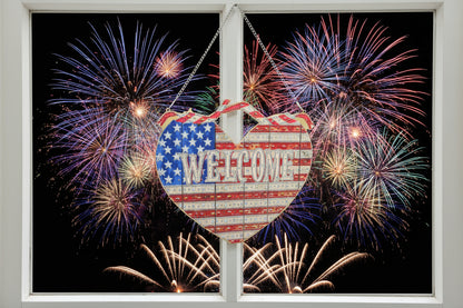 Diamond Art Hanging United States Flag Wood Pendant in Red White and Blue