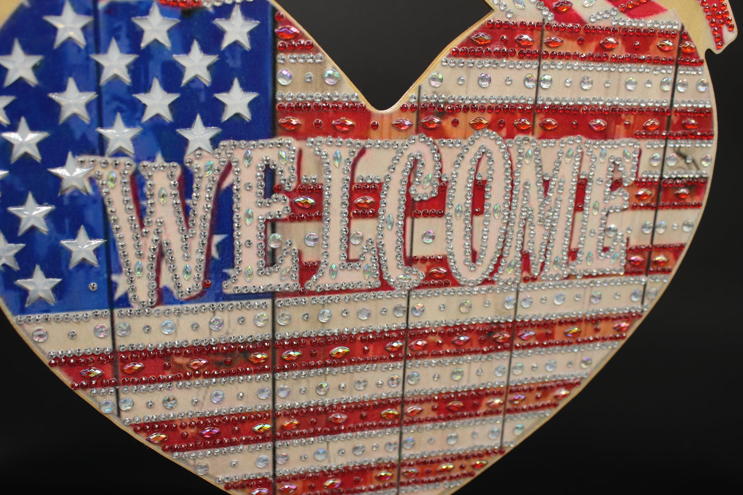 Diamond Art Hanging United States Flag Wood Pendant in Red White and Blue