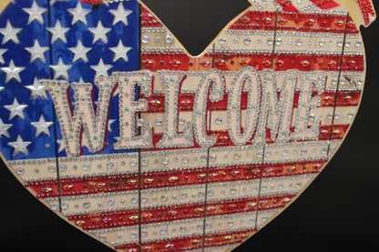 Diamond Art Hanging United States Flag Wood Pendant in Red White and Blue