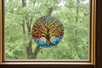 Beautifully Colored Hanging Diamond Art Tree of Life Pendant (Solid)