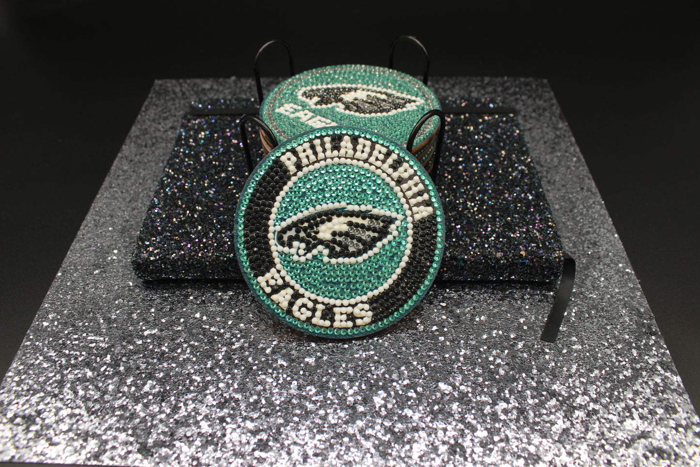 Philadelphia Eagles logo on a glittery surface