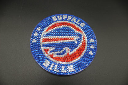 Beaded Buffalo Bills logo on a dark background