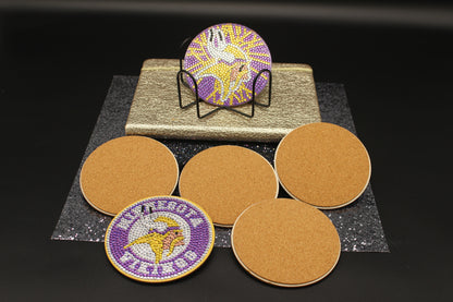 NFL NFC Minnesota Vikings Diamond Art Coaster Set (6) Pieces and Wire Stand