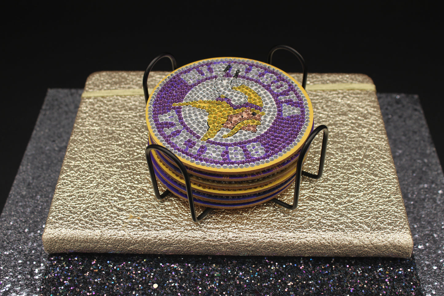 NFL NFC Minnesota Vikings Diamond Art Coaster Set (6) Pieces and Wire Stand