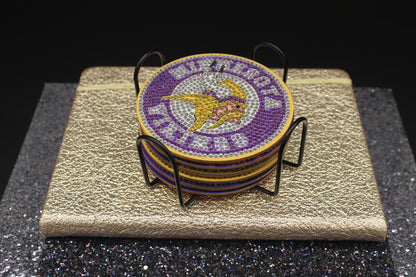 NFL NFC Minnesota Vikings Diamond Art Coaster Set (6) Pieces and Wire Stand