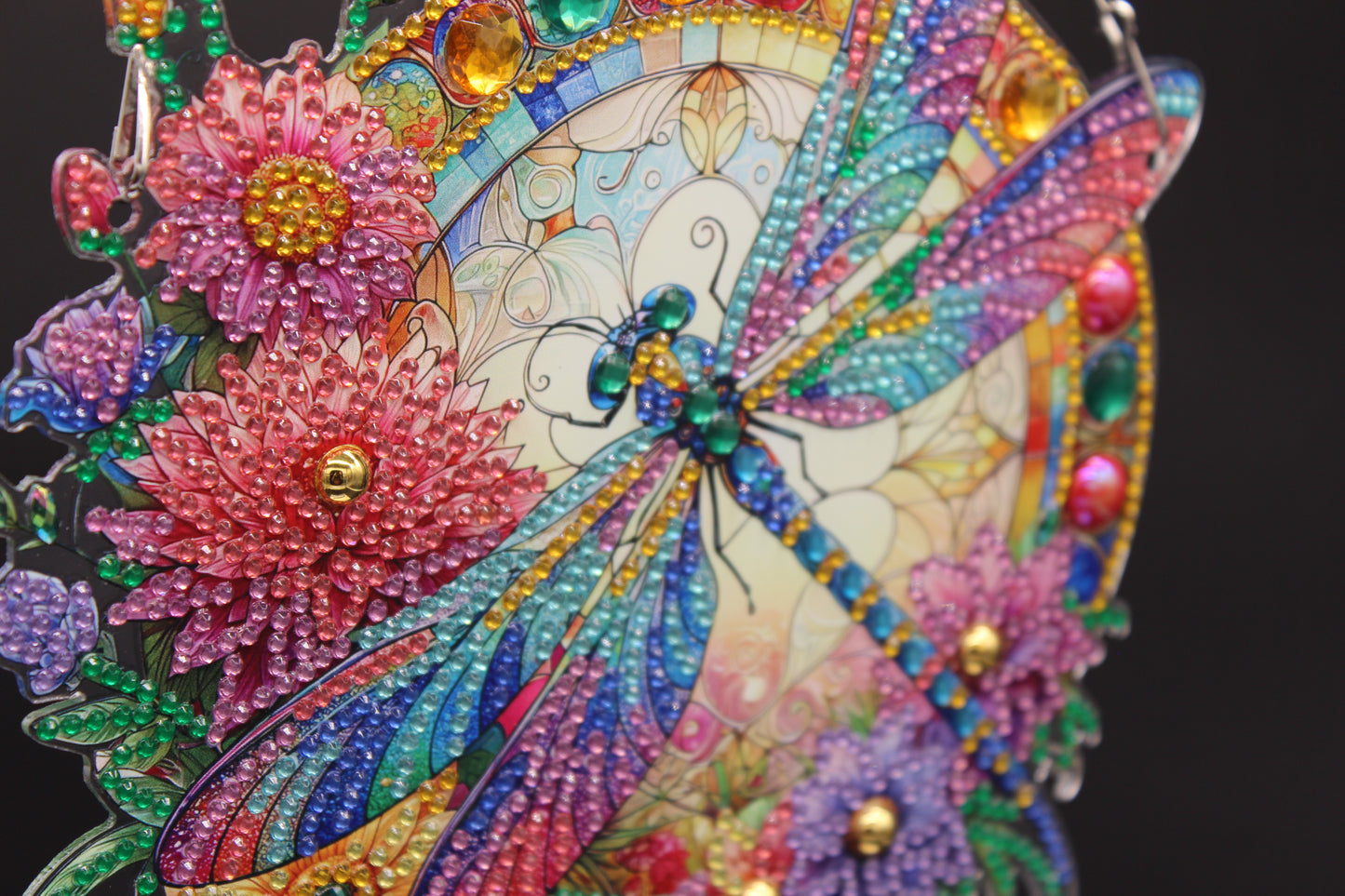 Multi Colored Hanging Diamond Art Dragonfly Pendant