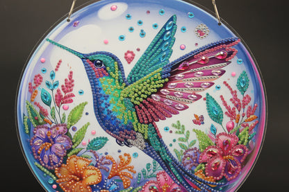 Multi Colored Hummingbird Hanging Diamond Art Pendant