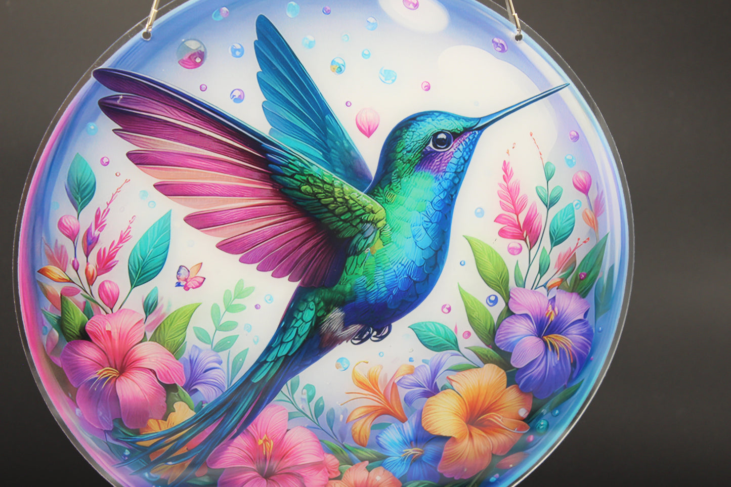 Multi Colored Hummingbird Hanging Diamond Art Pendant