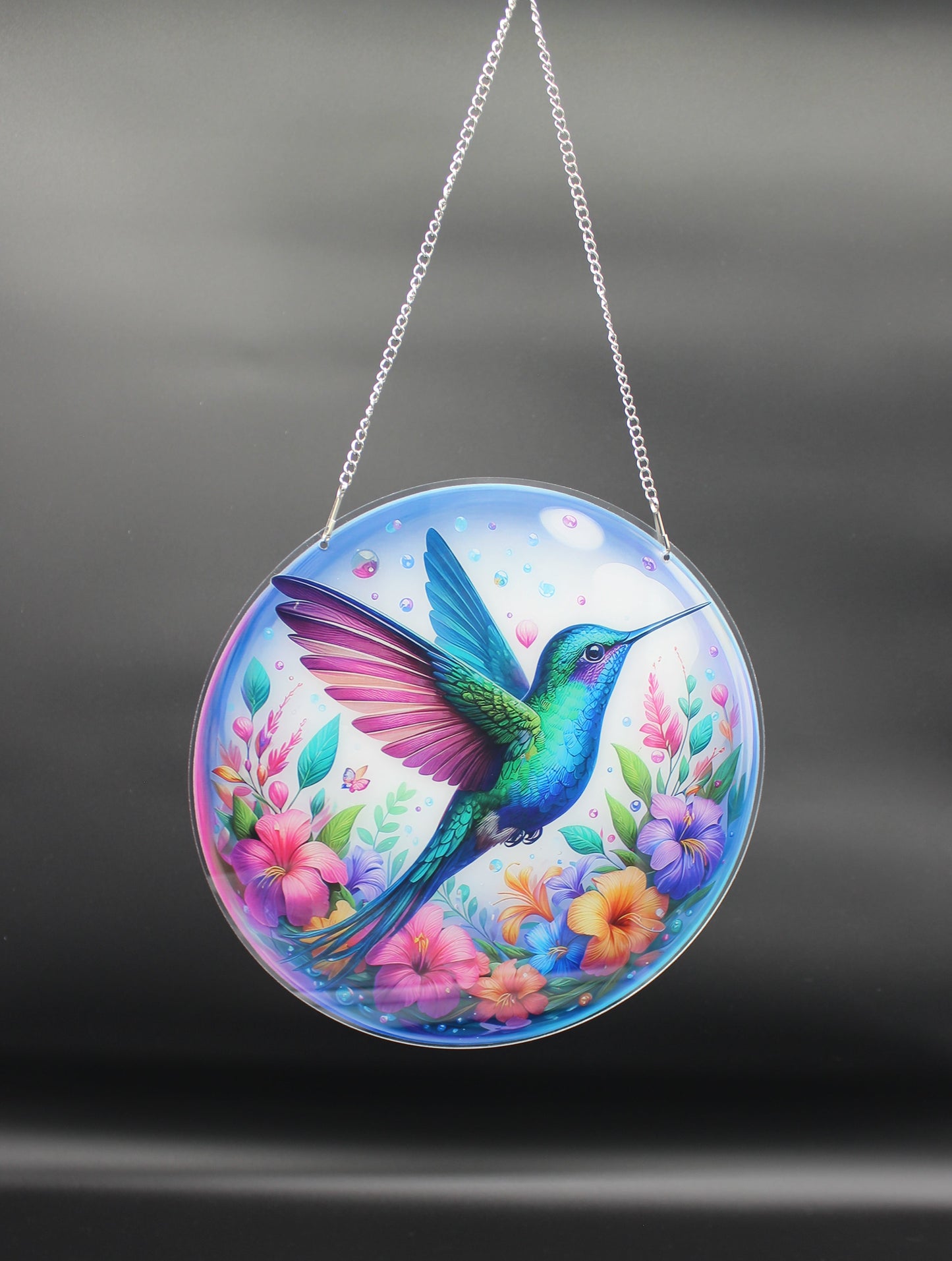 Multi Colored Hummingbird Hanging Diamond Art Pendant