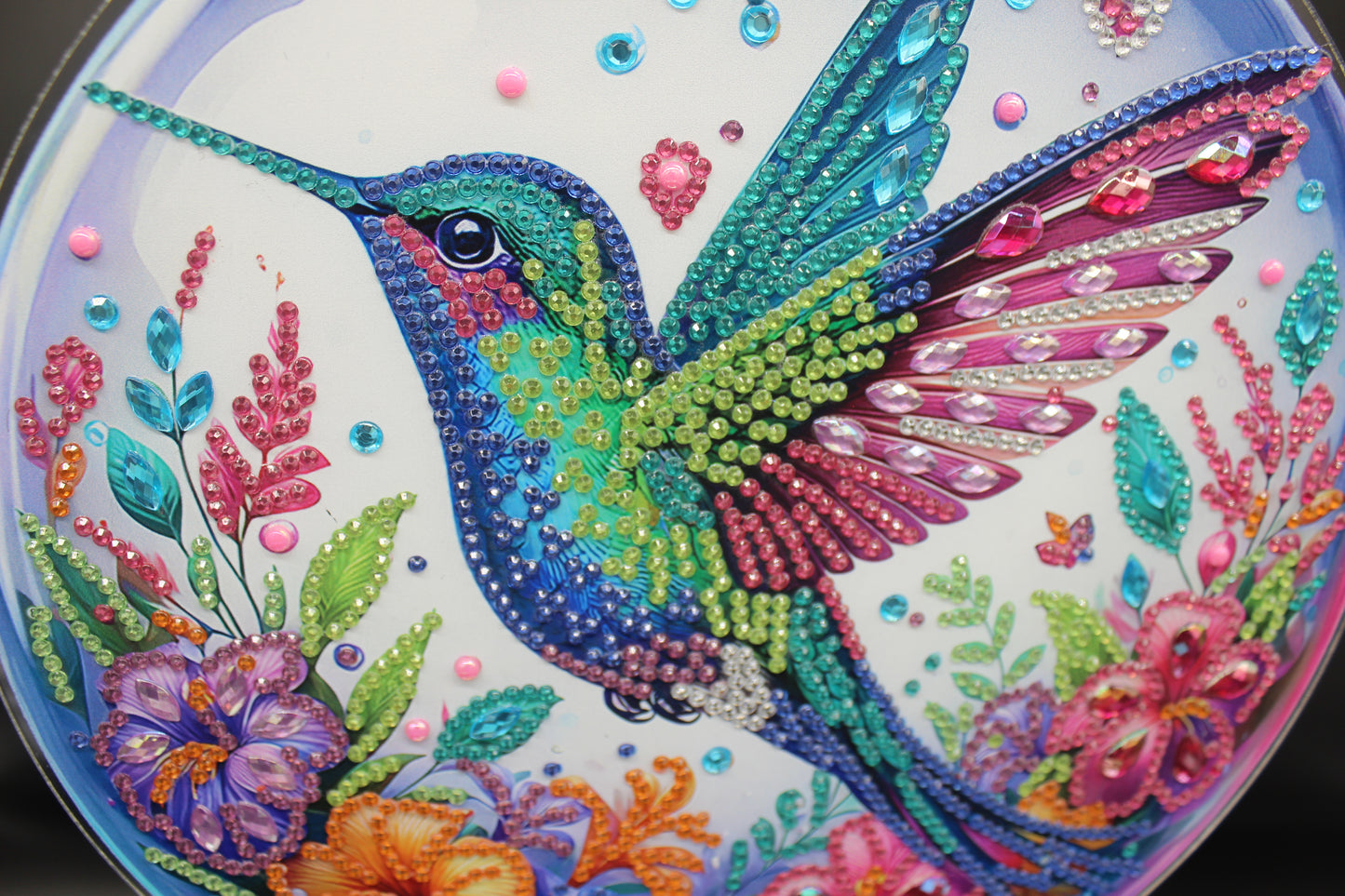 Multi Colored Hummingbird Hanging Diamond Art Pendant