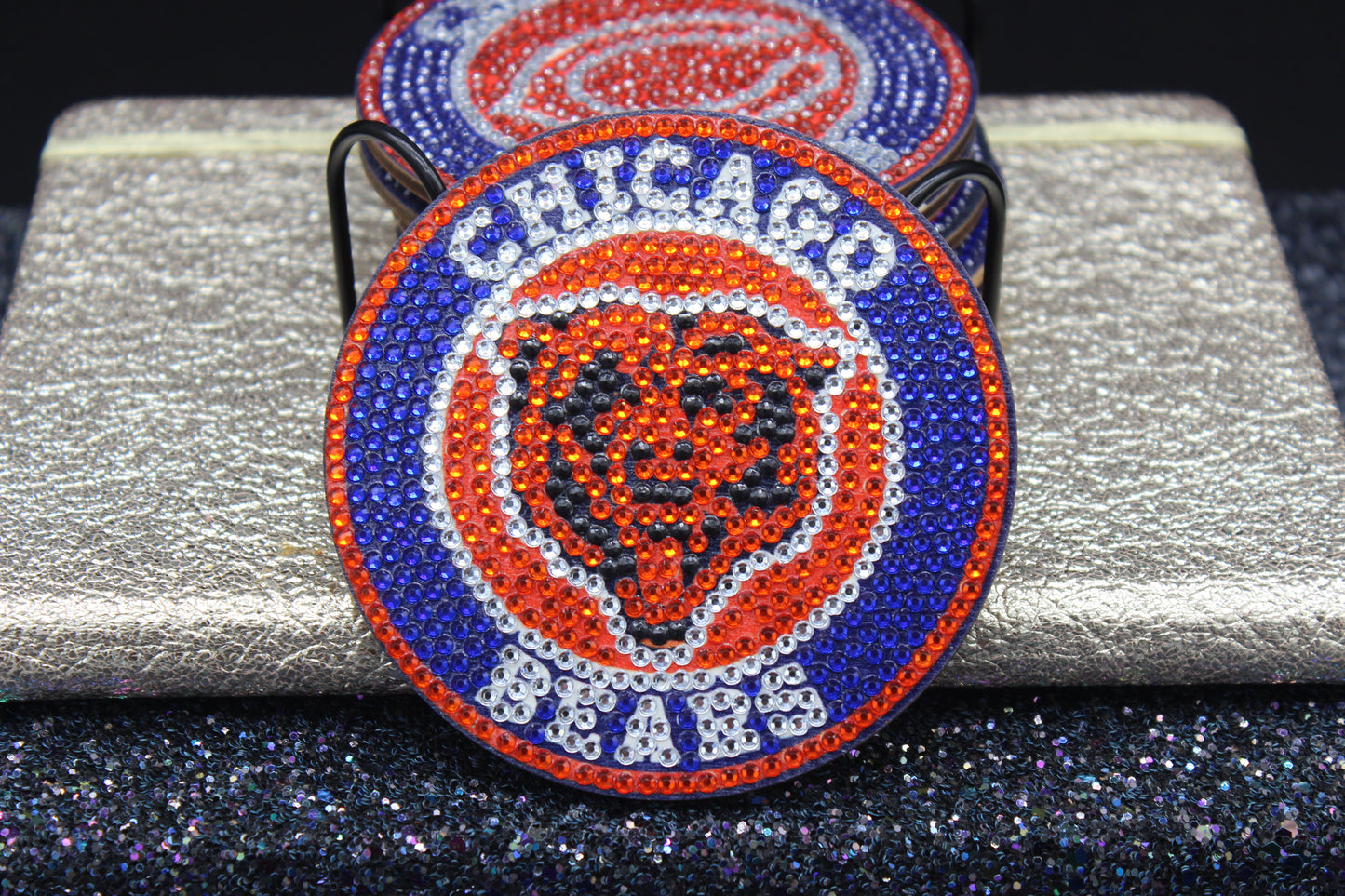 NFL NFC Chicago Bears Diamond Art Coaster Set (6) Pieces and Wire Stand