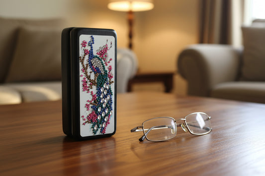 Colorful Peacock Diamond Art EyeGlass Case with Multicolor Flowers