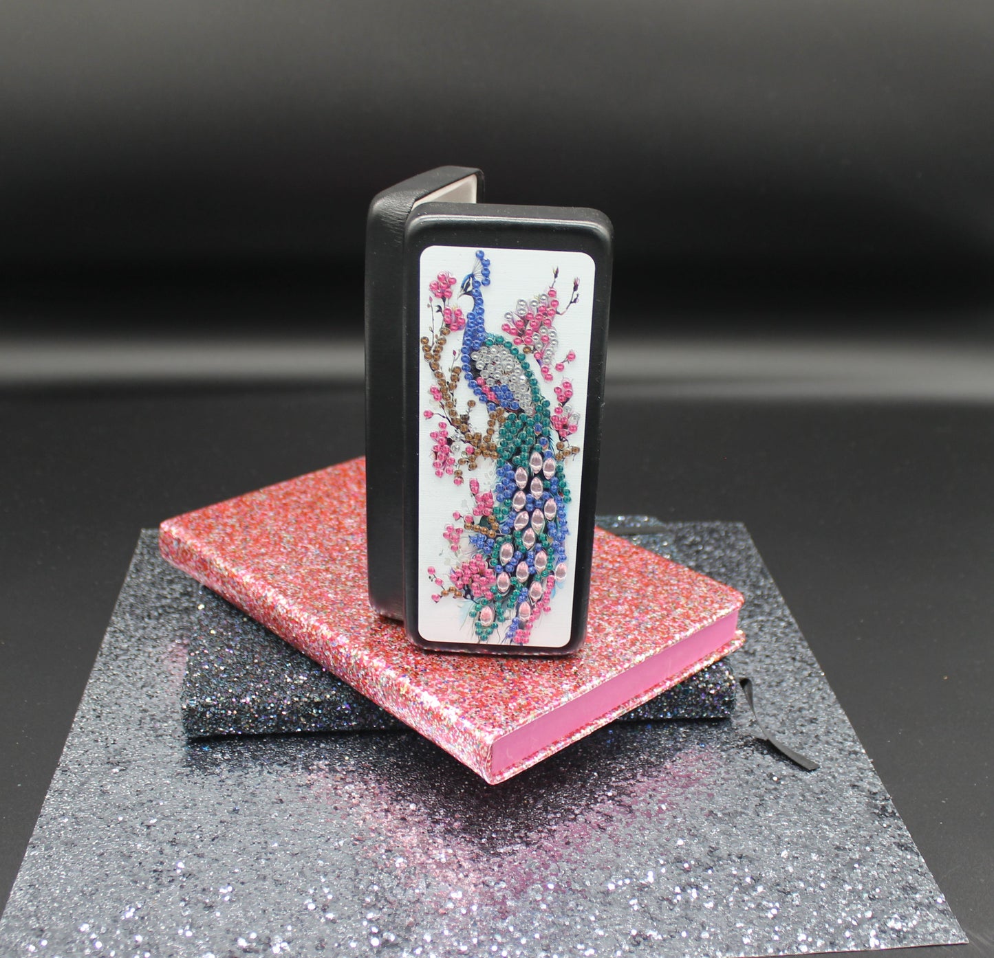 Colorful Peacock Diamond Art EyeGlass Case with Multicolor Flowers