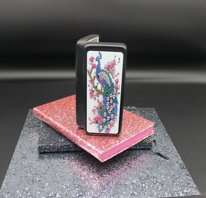 Colorful Peacock Diamond Art EyeGlass Case with Multicolor Flowers