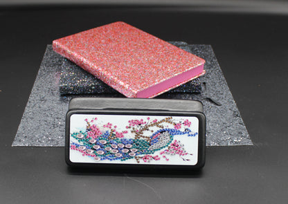 Colorful Peacock Diamond Art EyeGlass Case with Multicolor Flowers