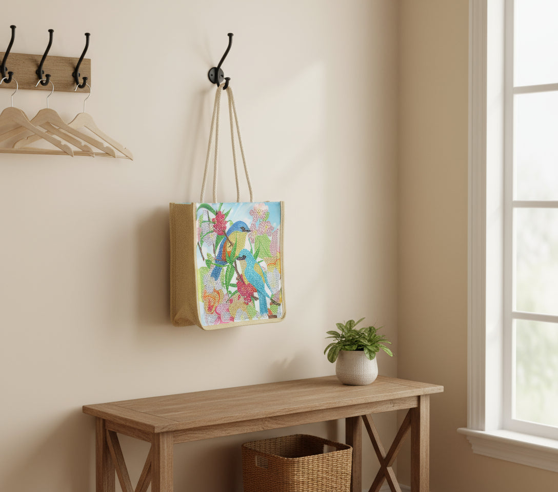 Canvas Bag with Colorful Birds with Trees and Flowers