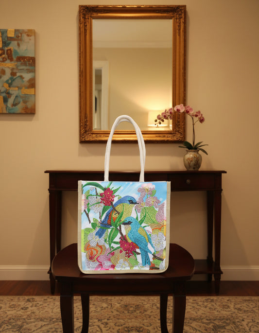 Canvas Bag with Colorful Birds with Trees and Flowers